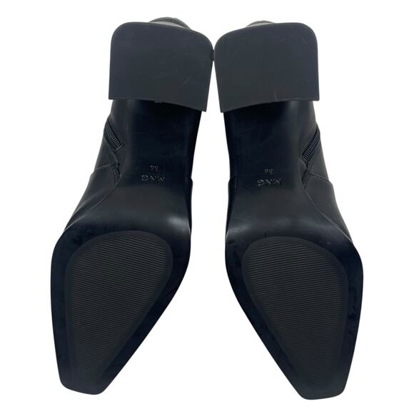 Mango Leather Square Toe Heeled Ankle Boots Black Size 38/ 7.5 - Picture 9 of 12